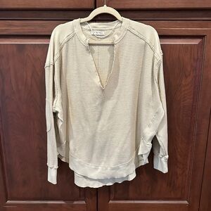 Free People Cream Waffle Knit Top
